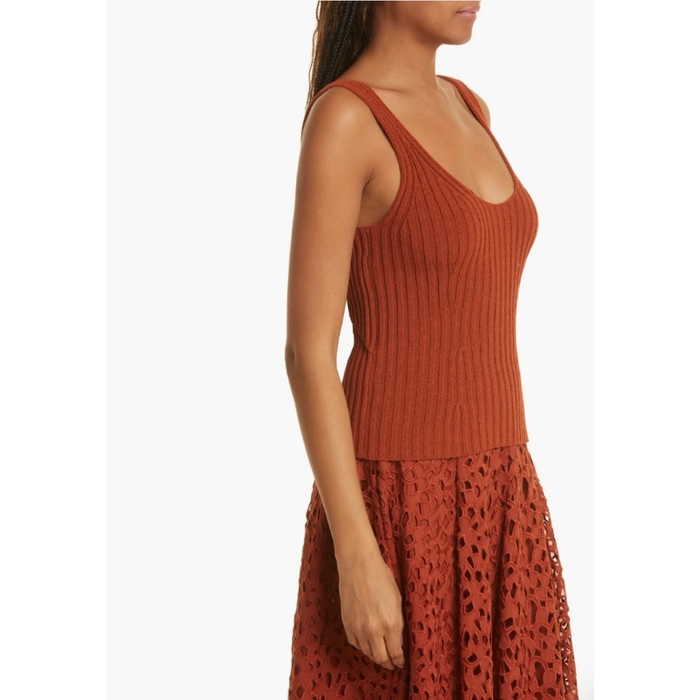Vince Ribbed Tank Top Organic Cotton Scoop Neck Rust Minimalist